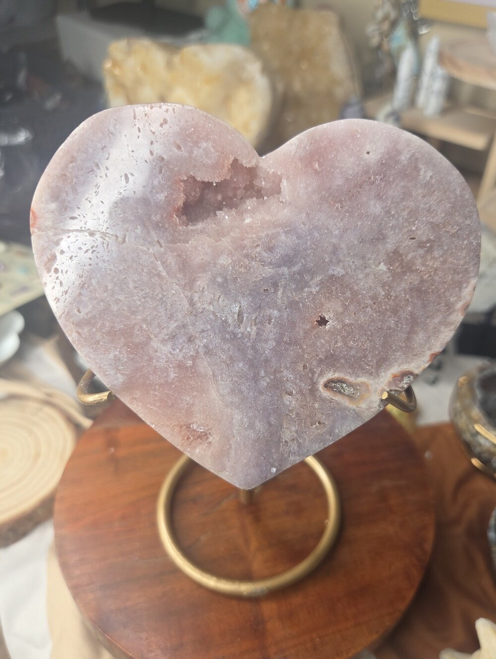 Pink Amethyst Heart On Gold Stand
